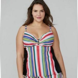 Swim by Cacique‎ 44D Black Multicolor Full Cover Built in Underwire Bra Tankini